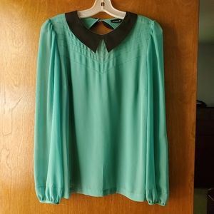 Mint green sheer collared blouse
